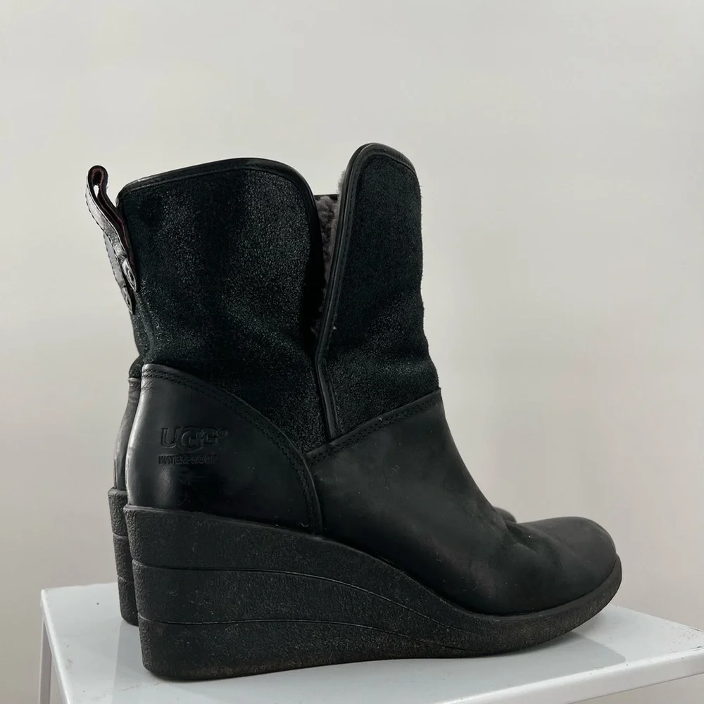 UGG Devoran Black Wedge Waterproof Ankle Booties Ladies